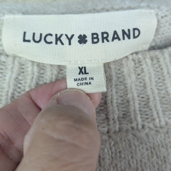 Lucky Brand Sweater XL Cream/Gray/Yellow Crewneck Fuzzy - Picture 4 of 11